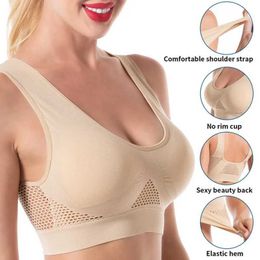 Bras Seamless mesh womens sports bra fitness gym running bra shock-absorbing bra wireless 6XL Plus size crop top breathable bra Y240426