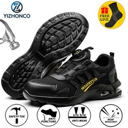 Autumn Safety Shoes Rotated Button Men Sneakers Steel Toe Cap Shoe Work PunctureProof Boots YIZHONCO 240419