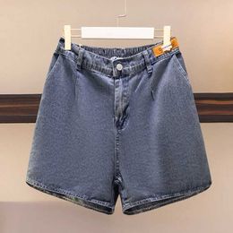 Women's Shorts 150kg plus size womens elastic waist denim shorts summer buttocks 152 loose wide leg narrow slit hot pants blue 5XL 6XL 8XL 9XLL2403