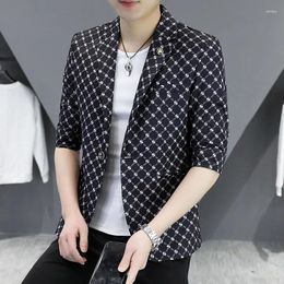 Men's Suits 3-color Men Slim Fashion Handsome Printed Suit Jacket Casual Seven-point Sleeve Mid-sleeve Small