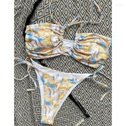 Women's Swimwear 2 Piece Bikini Sets Allover Print Halter Tie Back Ring High Cut Swimsuit Bathing Suit