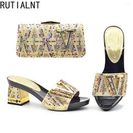 Dress Shoes Woman Italian Shoe And Bags Set Decorated With Rhinestone Nigerian Bag For Wedding Ladies