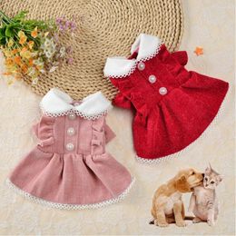 Dog Apparel Velvet Pet Skirt For Cat Autumn/Winter Puppy Dress Sweet Lace Princess Style Clthoes