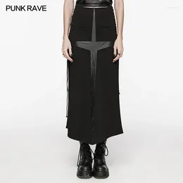 Skirts PUNK RAVE Women's Stretch Knit & Rubberised Fabric Cross Splicing Skirt Party Club Long For Women Clothes