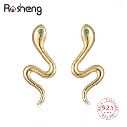 Stud Earrings Snake 925 Sterling Silver Animal Pendant Gold Colour Tassel Snakelike Hanging For Women Real Fine Jewellery