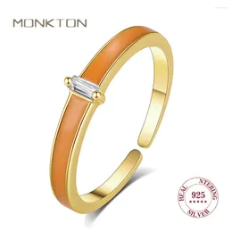 Cluster Rings Monkton S925 Sterling Silver Green/ Orange Colour Finger Adjustable For Women Unique Small Cubic Zircon Fine Jewellery