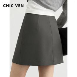 Skirts CHIC VEN Korean Women High Waist Basic Solid A-line Mini Skirt Casual Loose Female Clothes Autumn 2024