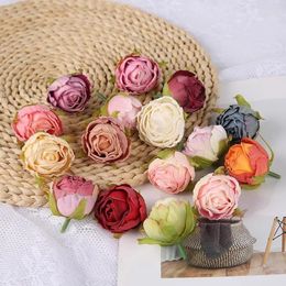 Decorative Flowers 5/10PCS Silk Roses Flower Wall Scrapbooking Artificial Wreaths Diy Gifts Box Home Wedding Decor Accessories