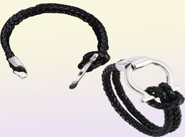Fashion Leather Bracelet Rope Chain Mens Trendy Jewellery Unique Stainless Steel Buckle Charm Bracelet Wrap C7976905816