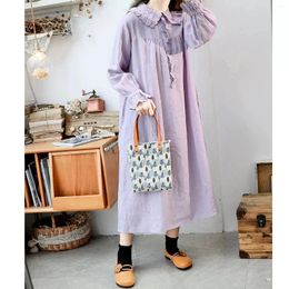 Casual Dresses 114cm Bust Spring Summer 2024 Women Pleated Loose Plus Size Comfortable Linen