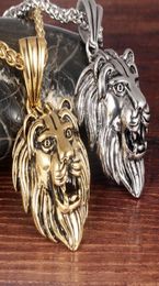 Steampunk Pendant Necklaces Lion Stainless Steel Personality Hip Pop Designer Jewelry Men Power Courage Cool Vintage Necklace Acce9103454