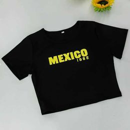 Women's T-Shirt Vintage Mexico 1982Printing Crop Top Grade Womens Vintage Grunge Short sleeved T-shirt Y2k Summer T-shirt Clothing Womens 2024 T-shirtL2404