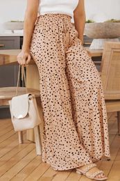 Women's Pants Capris Leopard Print wide leg pants elegant brushed loose high waisted pants suitable for spring and summer womens clothing Y240429