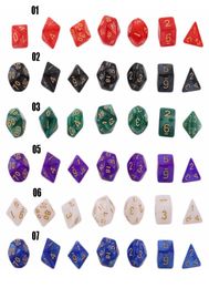 7PCS Polyhedron Dados DD Dice Marbled Effect D4 D6 D8 D10 D10 D12 D20 Black Red Blue Color Playing Fillet Acrylic Material Game7464414