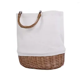 Storage Bags Canvas Casual Capacity Stitching Handbag Leisure Exquisite Wicker Basket Bag For Women Holiday Using