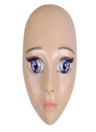 2019 New Anime Girl Mask Cosplay Cartoon Crossdresser Latex Adult Blue Eyes Cute Anime Female Face Mask5171894