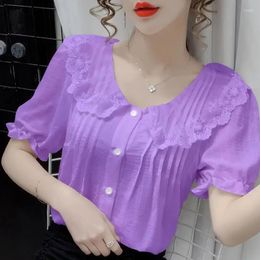 Women's Blouses Chiffon Shirt Doll Collar Summer Short-sleeved Lace French Sweet Temperament Bottoming Women