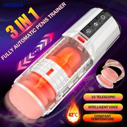 HESEKS 5D Flesh Telescopic Automatic Mastubator Heating Real Voice Oral Masturbator Blowjob Machine Vagina Sex Toy for Men 240423