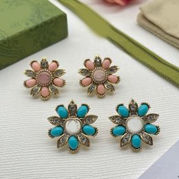 Designer Earrings Vintage Letter G Charm Earrings Crystal Rhinestone Flower Clip Earring Gold Plated Stud Ear Stud For Woman Wedding Party Fashion Jewelry Gift