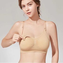 Bras High Quality Single Handed Front Buckle Nursing Bra Breathable Women Breastfding Underwear Seamless Maternity Bra Push Up Y240426