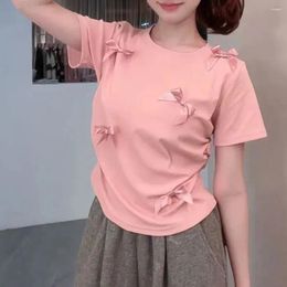 Women's T Shirts 2024 Summer Girl Sweet Bow Short Sleeve Shirt Female Solid Fashion Pink Tops Womens Casual Cute Cotton Tees Ladies Clothes