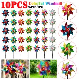 Decorations 10/5/1PCS Pinwheel Garden Yard Colorful Windmill Stakes Decoracion Kids Toy Outdoor Planter Decor Rainbow Pinwheels Home Decor