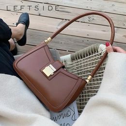 LEFTSIDE Shoulder Bags For Women Solid Colour PU Leather 2023 Trend Lock Handbags Small Purse Hand Lady Designer Zipper Clutch 240425