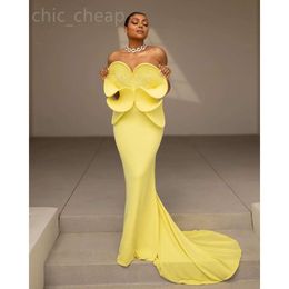 Aso Florals 2024 Ebi Yellow Mermaid Prom Dress Beaded Crystals Evening Formal Party Second Reception 50Th Birthday Engagement Gowns Dresses Robe De Soiree Zj55 es