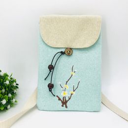 Embroidered Mobile Phone Bag Cross-body Hanfu Bag Antique Linen Small Shoulder Bag Fresh Literary Antique Bag Single Shoulder Zen Bag For Wo