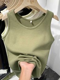 Women's Tanks Camis Summer 2024 womens sleeveless vest threaded top O-neck slim knit vest womens solid vestL240429