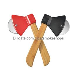 Other Kitchen Tools Fruit Vegetable Axe Bamboo Handle Pizza Cutter Rotating Blade Home Cutting Tool Wholesale Drop Delivery Garden Kit Dhgjc