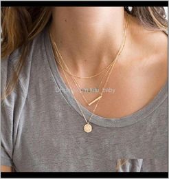 Pendant Necklaces Pendants Jewelryvisunion 316L Stainless Steel Simple Coin Charm Grey Crystal Beaded Minimal Chain Multi Layer 9868243
