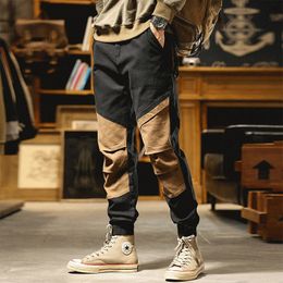 2024 Spring Summer Casual Mens Cargo Pants Streetwear Fashion Contrast Colour Patchwork Trousers For Men Vintage Pocket Pants 240428