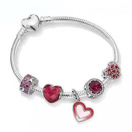 Real S925 Sterling Silber Luxus Armband Set Perlen Pink Girly Heart Fit Original Pandoraer Charme Armband Anhänger Mode Schmuck DIY Frauen Männer Geschenkbox 16-21 cm