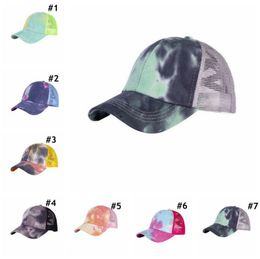 Tie Dye Ponytail Baseball Cap Criss Snapback Hip Hop Hats Summer Mesh Trucker Hat Sun Protection Girls Caps OOA83288365862