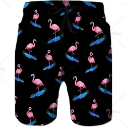 Men's Shorts Funny Flamingo Printed Casual Swim Trunks Quick Dry Summer Beach Board With Mesh Lining And Side Pocket