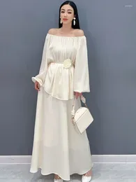 Work Dresses Vefadisa 2024 Summer Women's White Set Short Sleeved Slash Neck Off Shoulder Top Long Dress Two Piece HLX022