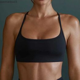 Active Shirts Tees LO Nude Yoga Bra Womens Sports Bra Shockproof Gathering Back Fitness Bra Top Sports TopL24029