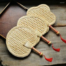 Decorative Figurines Chinese Style Handmade Woven Fan Summer Wheat Straw Large Cattail Hand Cranked Craft Practical Natural Accessories