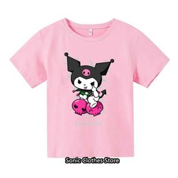 T-shirts Summer Kawaii Kuromi T-shirt 3-14 Year Old Childrens Cartoon Pattern Childrens Girls Boys Fashion Short SleevesL2404