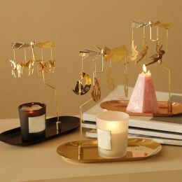 Candles Gold Romantic Rotating Spinning Candle Holder Wedding Party Home Decoration Metal Tealight Candlestick