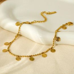 Anklets INS Trend 18K Gold Plated Stainless Steel Anklet Beaded Petal Disc Pendant For Women Foot Decoration Jewellery