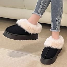 Boots Shoes For Women 2024 Slip On Women's Winter Round Toe Solid Flock Plush Warm Mid Heel Water Proof Concise Snow