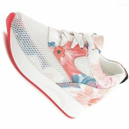 Running Shoes Women Breathable Mesh Height Increasing Sport Ladies Floral Hidden Heel Fitness Training Sneakers