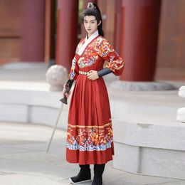 Ethnic Clothing Chinese Traditional Vintage Dragon Printed Hanfu Halloween Cosplay Costume Ancient Chinese Traditional Dress Red Hanfu Men