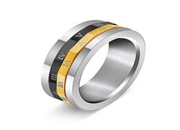 Roman Numerals Ring Never Fade Rotatable Rings for Men Women Black Silver Gold Colour Tail Ring Titanium Steel Jewellery Whole wi286m2725079