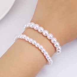 Wedding Bracelets 4-10mm Imitation Pearl Beads Strand Bracelet for Women Free Adjust With Extended Chain Pulseira Wedding Valentines Day Gift