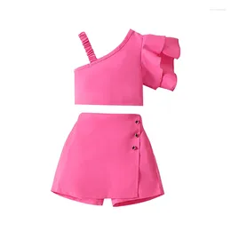 Clothing Sets Kid Girl Shorts Set Toddler Baby Outfit Asymmetric One Shoulder Sleeveless Vest Crop Top With Skirt
