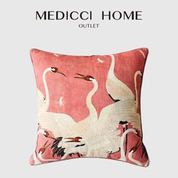 Medicci Home GG Style Inspired Dancing Crane Decorative Cushion Cover High Grade French Retro Pillow Case 45x45cm For Sofa Couch 240417