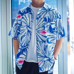 Men's Casual Shirts Flower Pattern Short Sleeve Retro Hawaiian Street Style Harajuku Oversized Clothing Floral Shirt Men